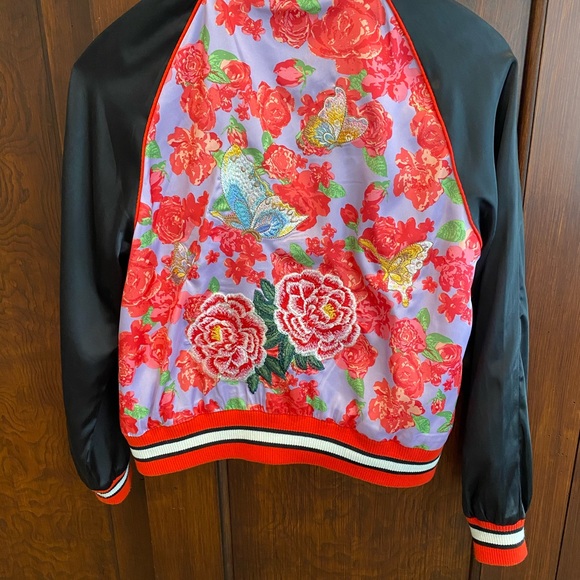 Satin floral and embroidered bomber jacket - Picture 3 of 3